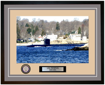 USS Memphis SSN-691 Framed Navy Ship Photo Grey