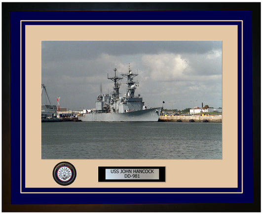 USS JOHN HANCOCK DD-981 Framed Navy Ship Photo Blue