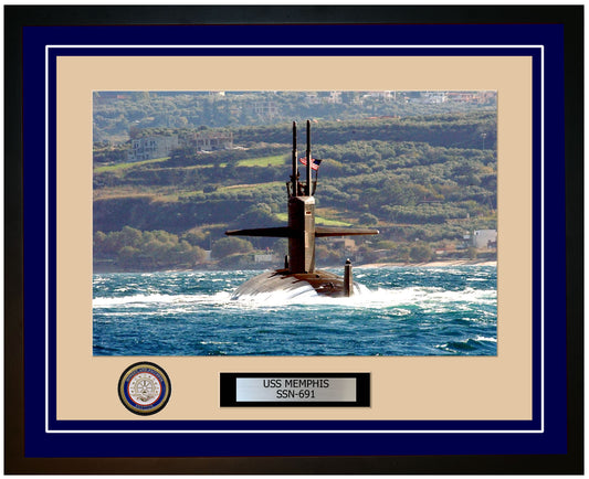 USS Memphis SSN-691 Framed Navy Ship Photo Blue