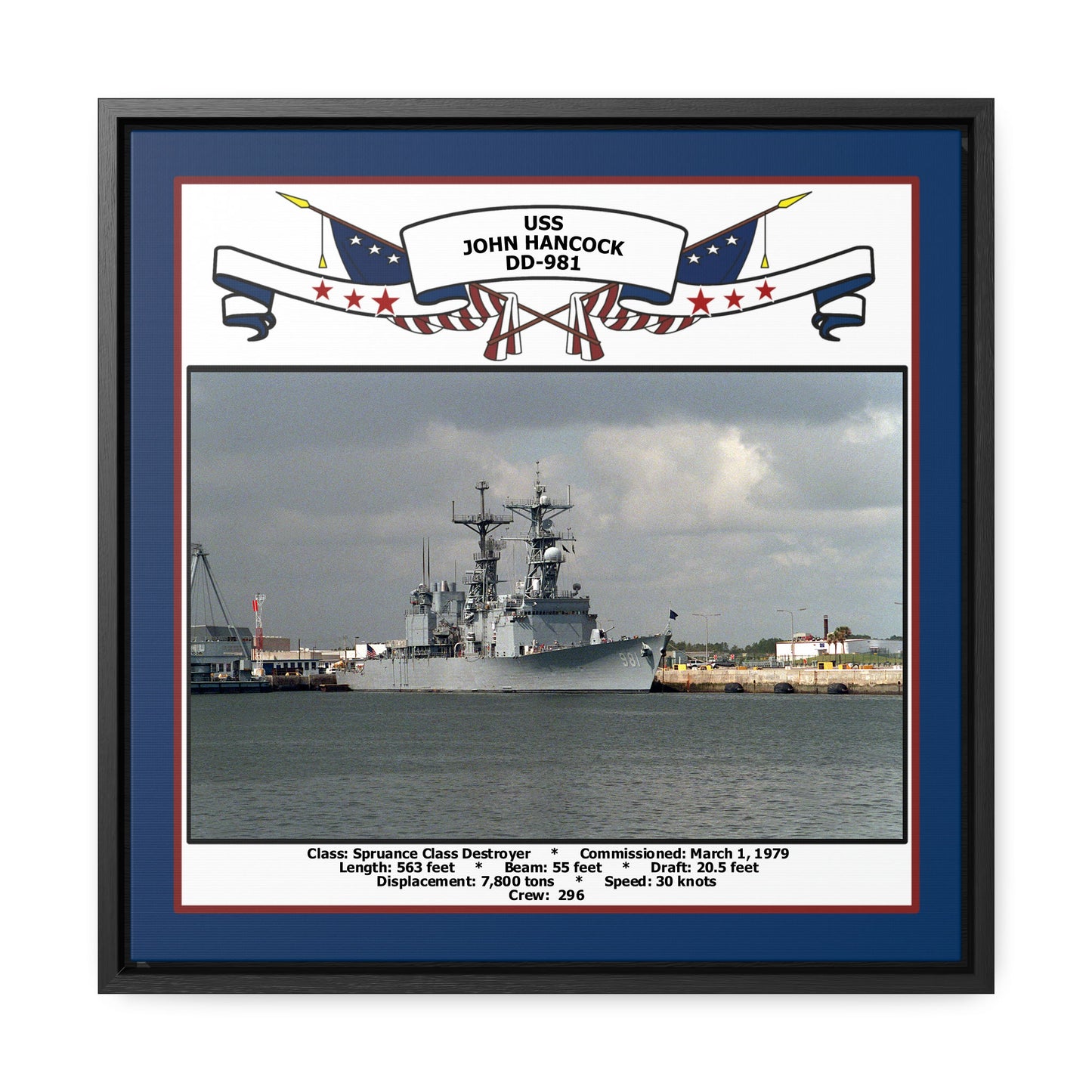 USS John Hancock DD-981 Navy Floating Frame Photo Front View