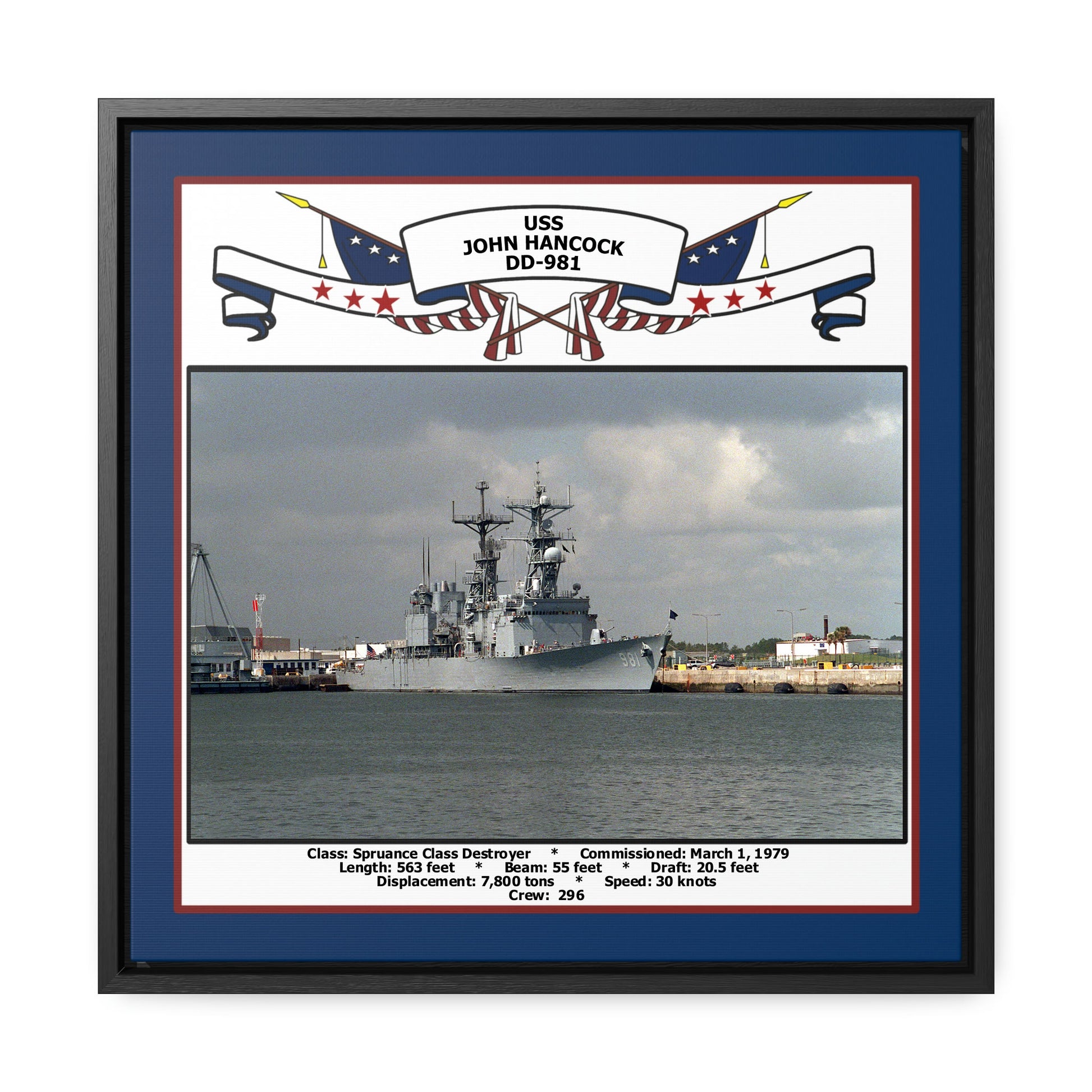 USS John Hancock DD-981 Navy Floating Frame Photo Front View