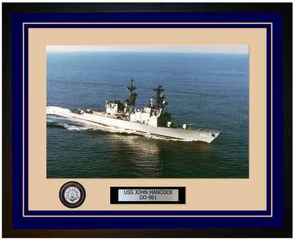 USS JOHN HANCOCK DD-981 Framed Navy Ship Photo Blue