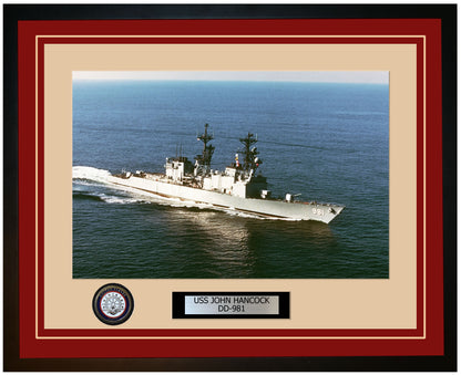 USS JOHN HANCOCK DD-981 Framed Navy Ship Photo Burgundy