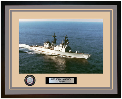 USS JOHN HANCOCK DD-981 Framed Navy Ship Photo Grey