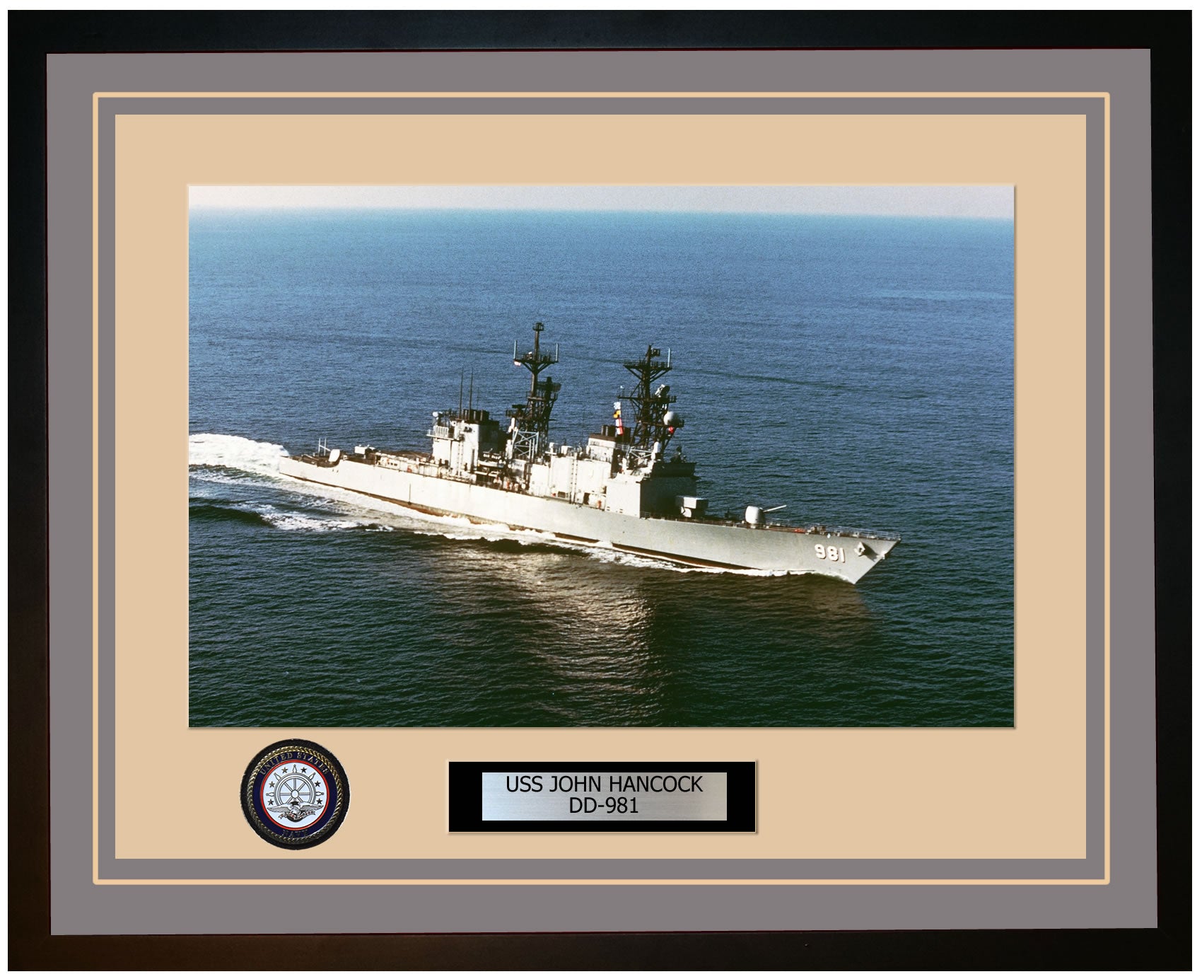 USS JOHN HANCOCK DD-981 Framed Navy Ship Photo Grey