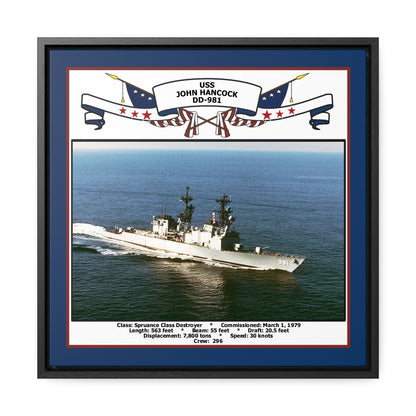 USS John Hancock DD-981 Navy Floating Frame Photo Front View