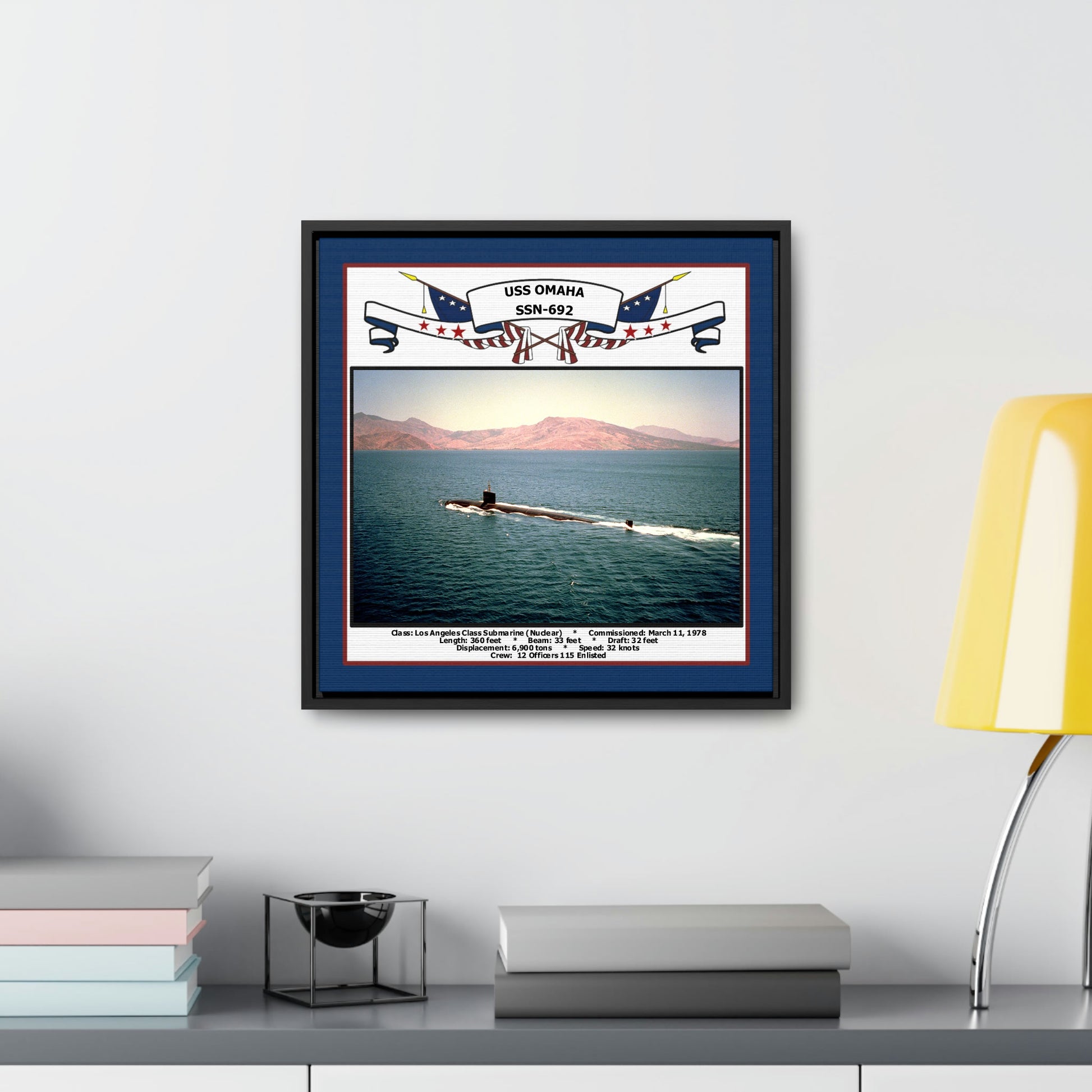 USS Omaha SSN-692 Navy Floating Frame Photo Desk View