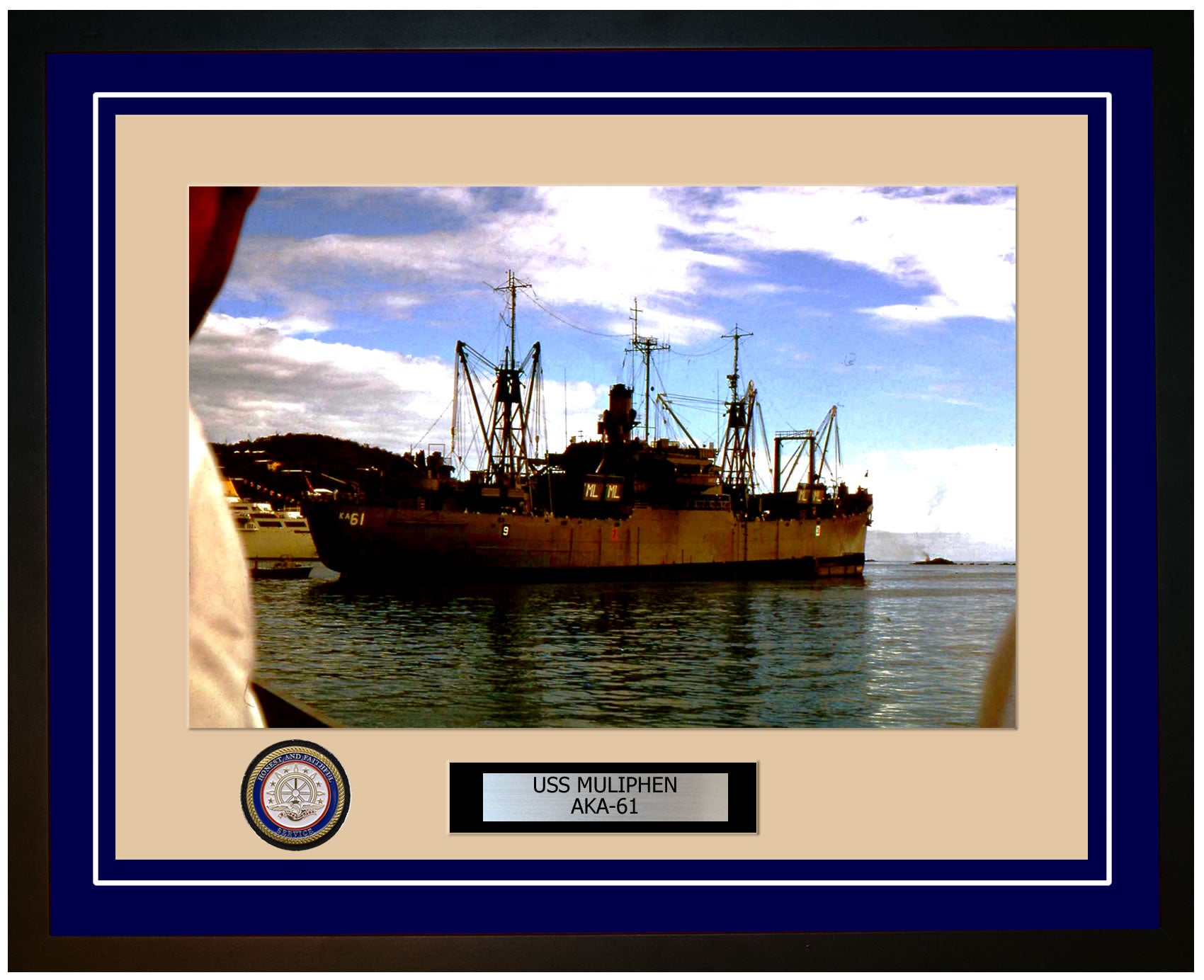 USS Muliphen AKA-61 Framed Navy Ship Photo Blue