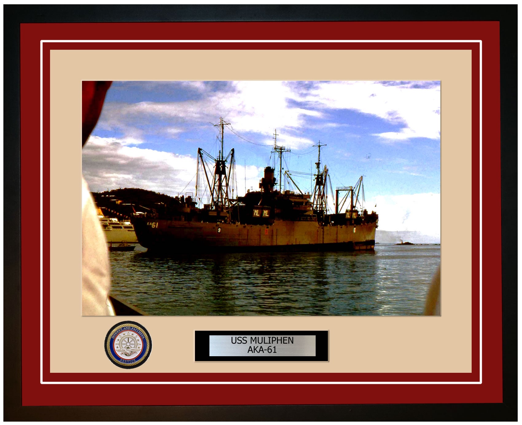USS Muliphen AKA-61 Framed Navy Ship Photo Burgundy