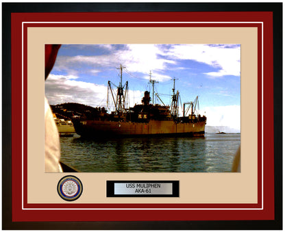 USS Muliphen AKA-61 Framed Navy Ship Photo Burgundy