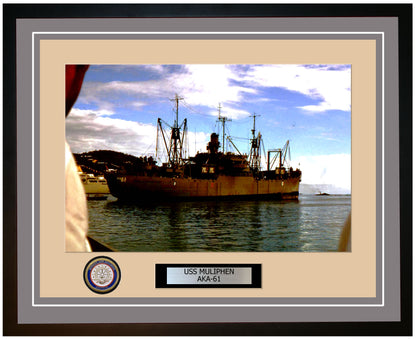 USS Muliphen AKA-61 Framed Navy Ship Photo Grey