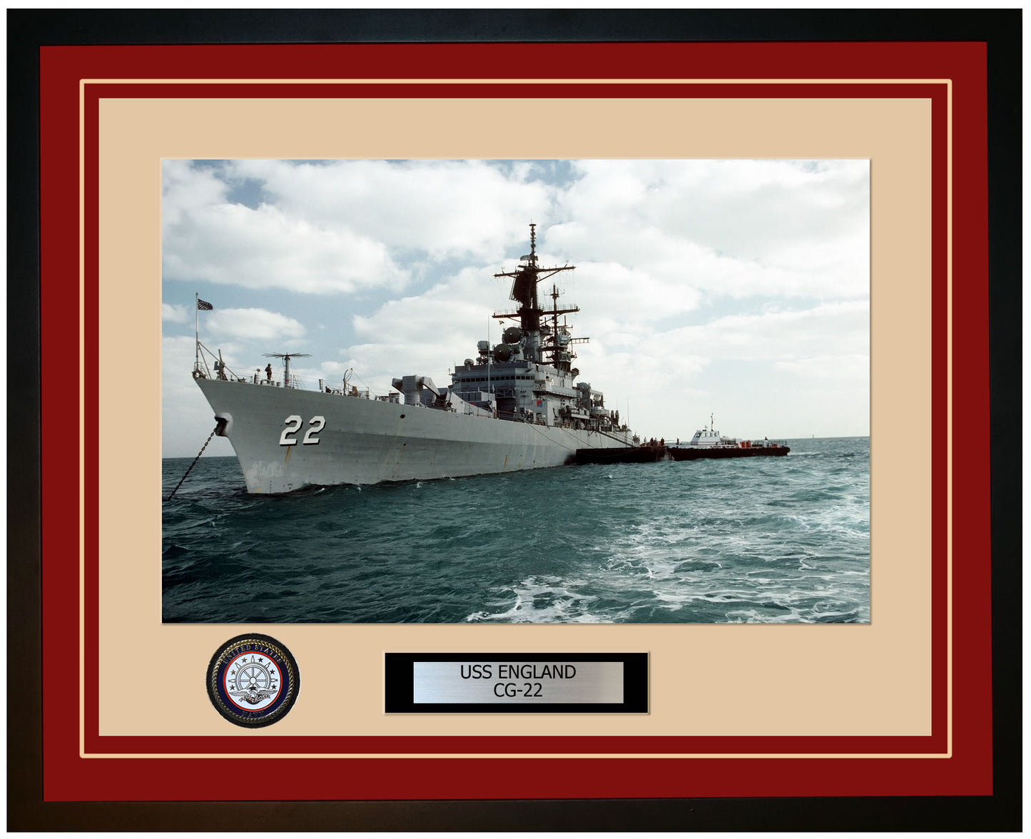 USS ENGLAND CG-22 Framed Navy Ship Photo Burgundy