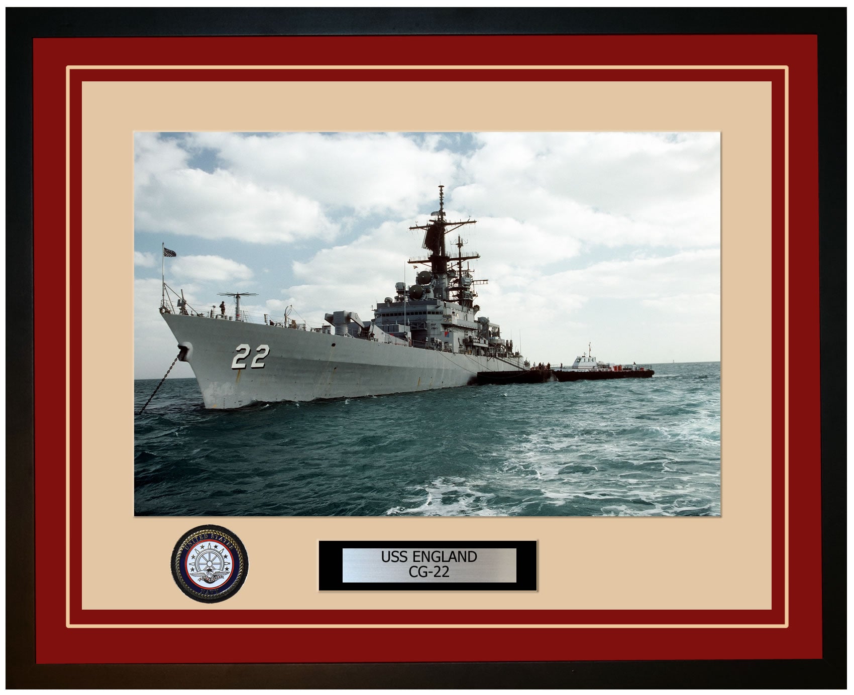 USS ENGLAND CG-22 Framed Navy Ship Photo Burgundy
