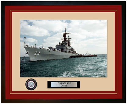 USS ENGLAND CG-22 Framed Navy Ship Photo Burgundy