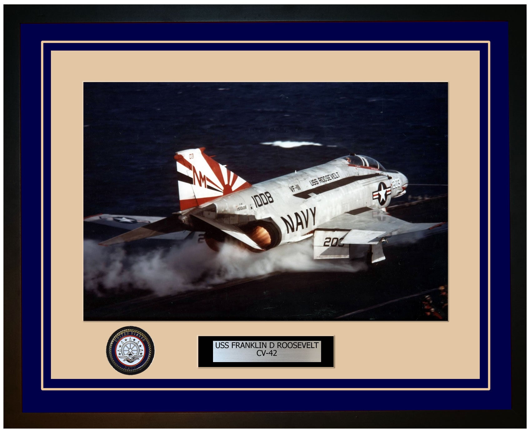 USS FRANKLIN D ROOSEVELT CV-42 Framed Navy Ship Photo Blue