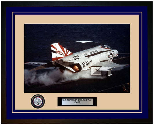 USS FRANKLIN D ROOSEVELT CV-42 Framed Navy Ship Photo Blue