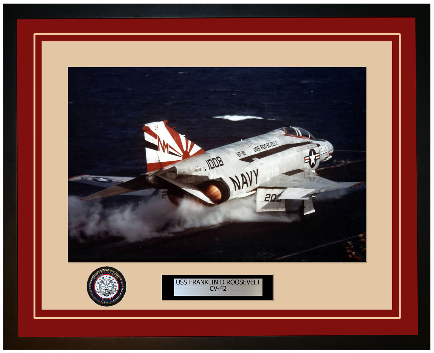 USS FRANKLIN D ROOSEVELT CV-42 Framed Navy Ship Photo Burgundy