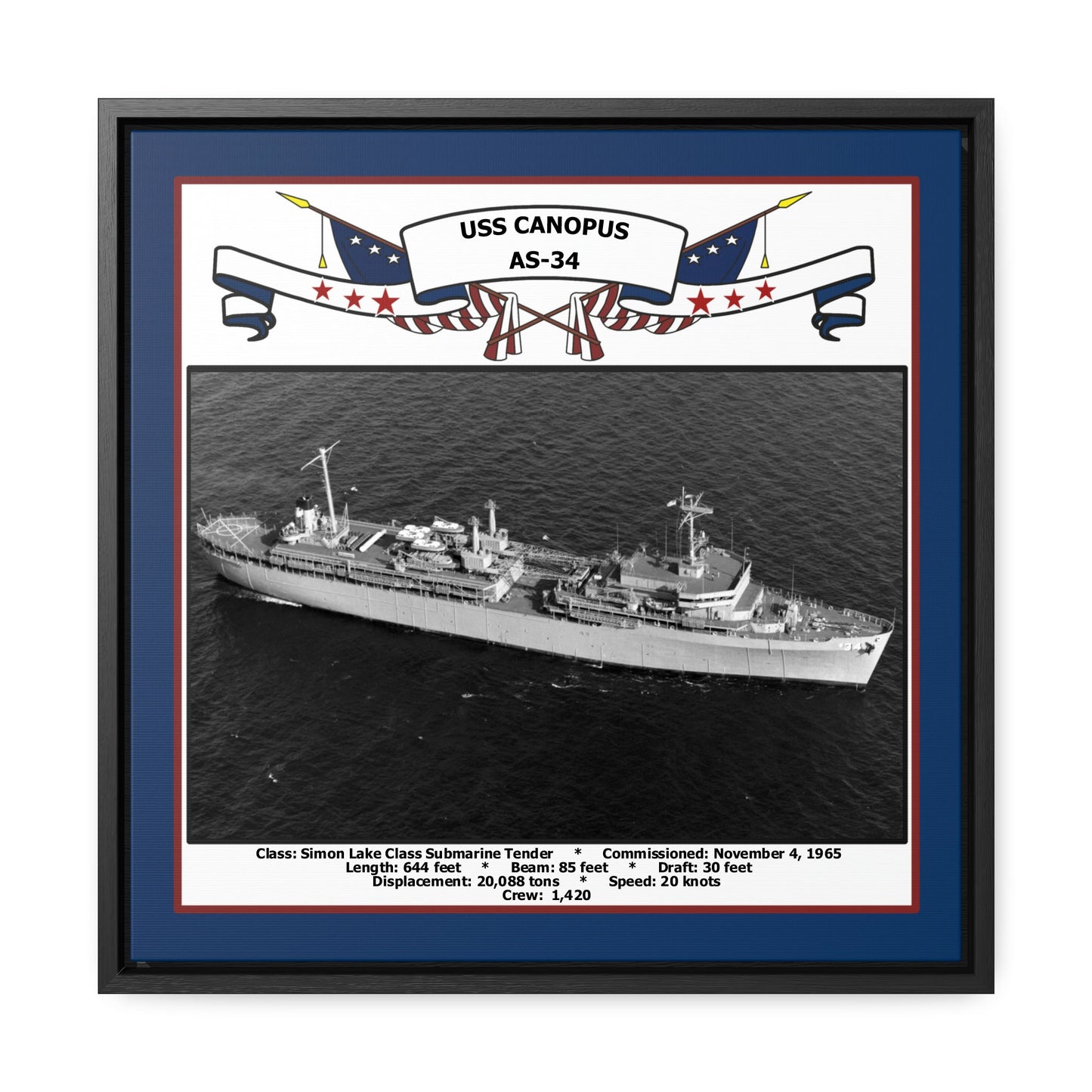 USS Canopus AS-34 Navy Floating Frame Photo Front View