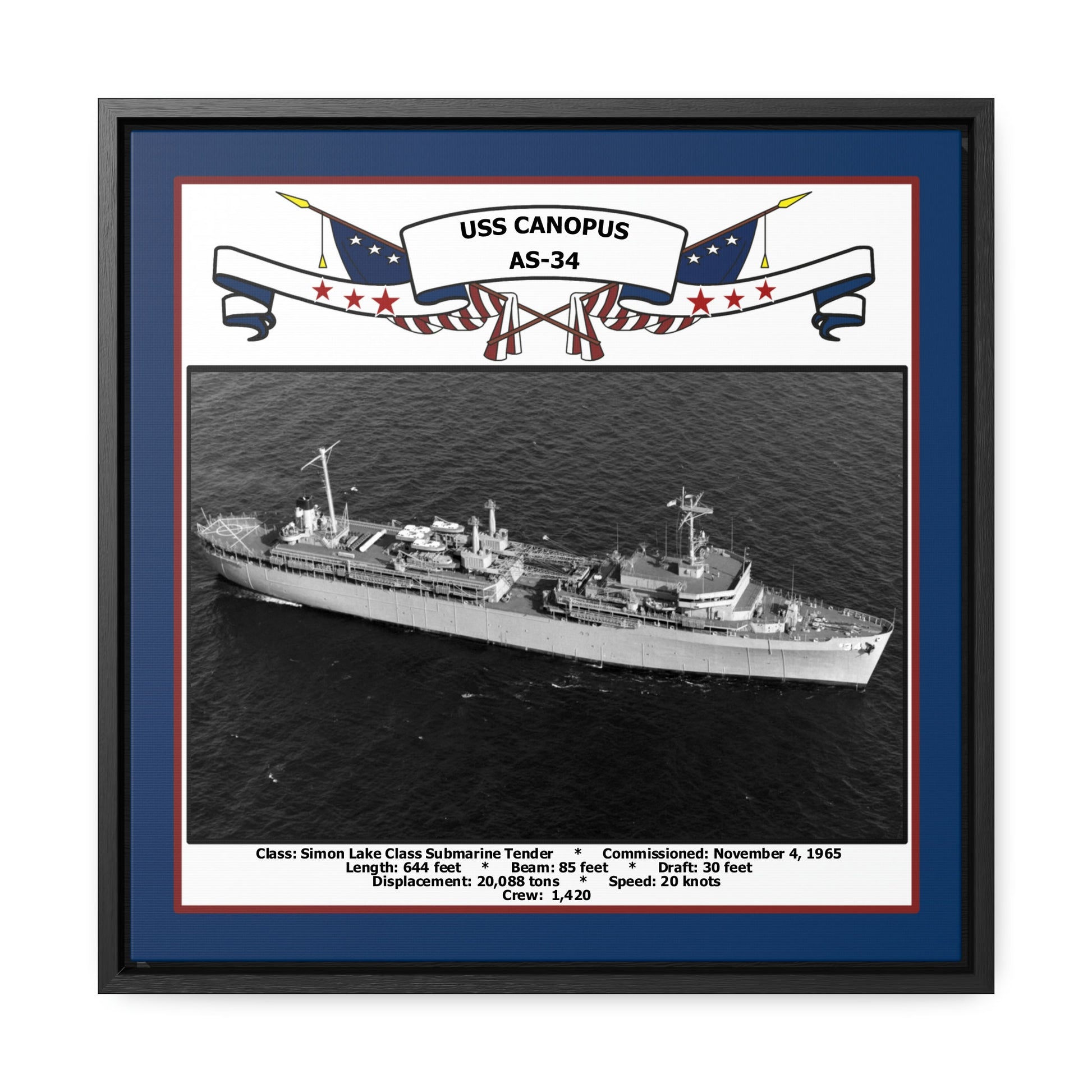USS Canopus AS-34 Navy Floating Frame Photo Front View