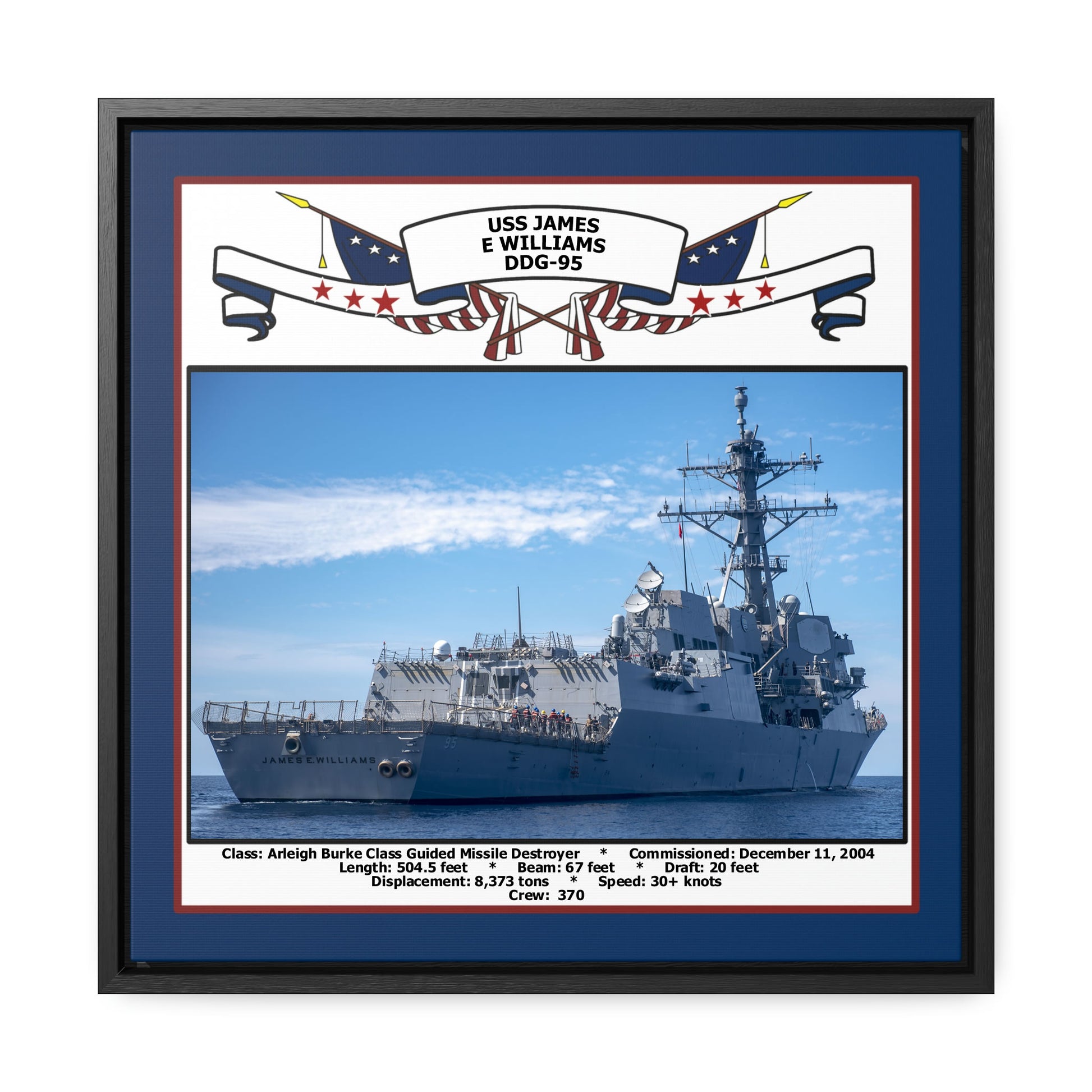 USS James E Williams DDG-95 Navy Floating Frame Photo Front View