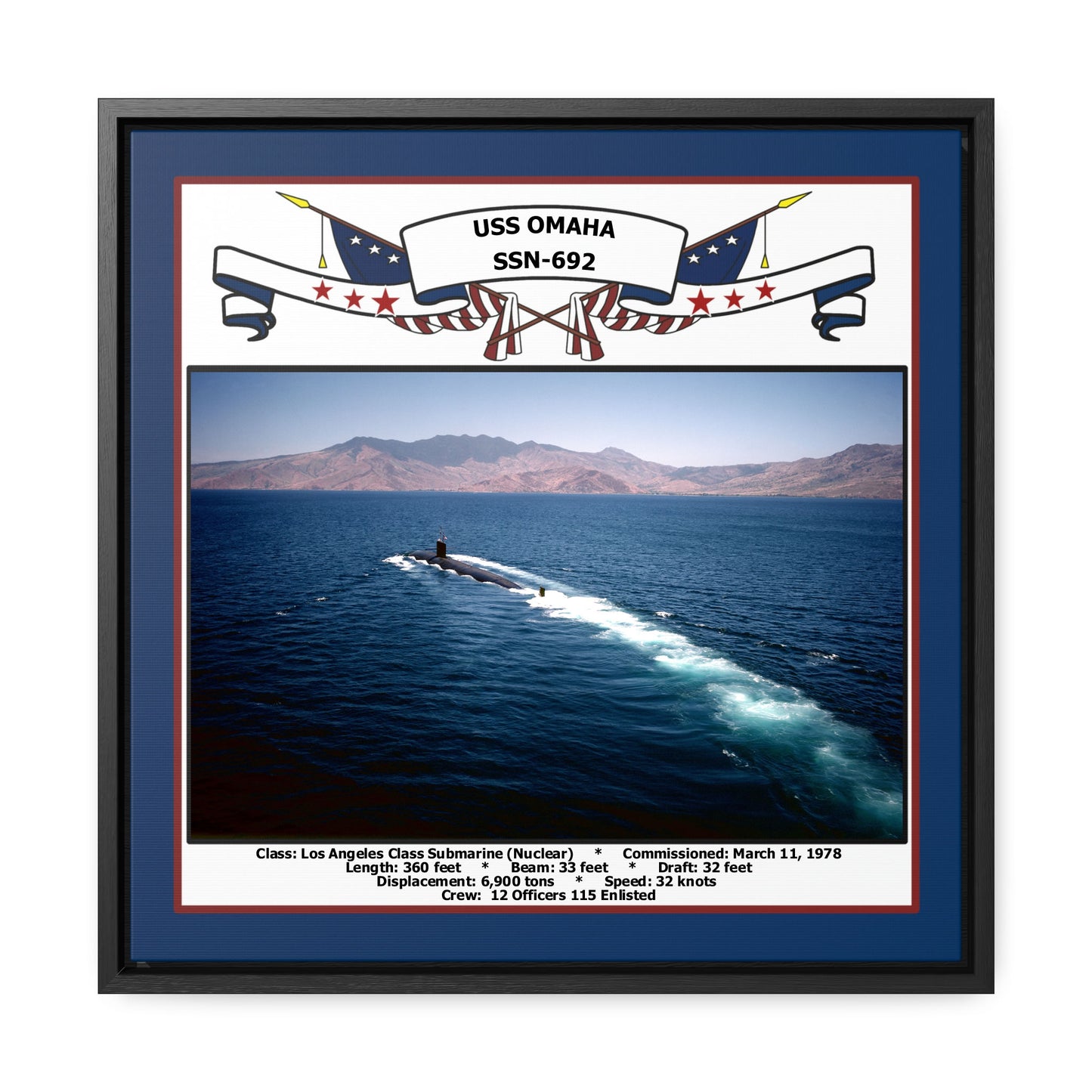 USS Omaha SSN-692 Navy Floating Frame Photo Front View
