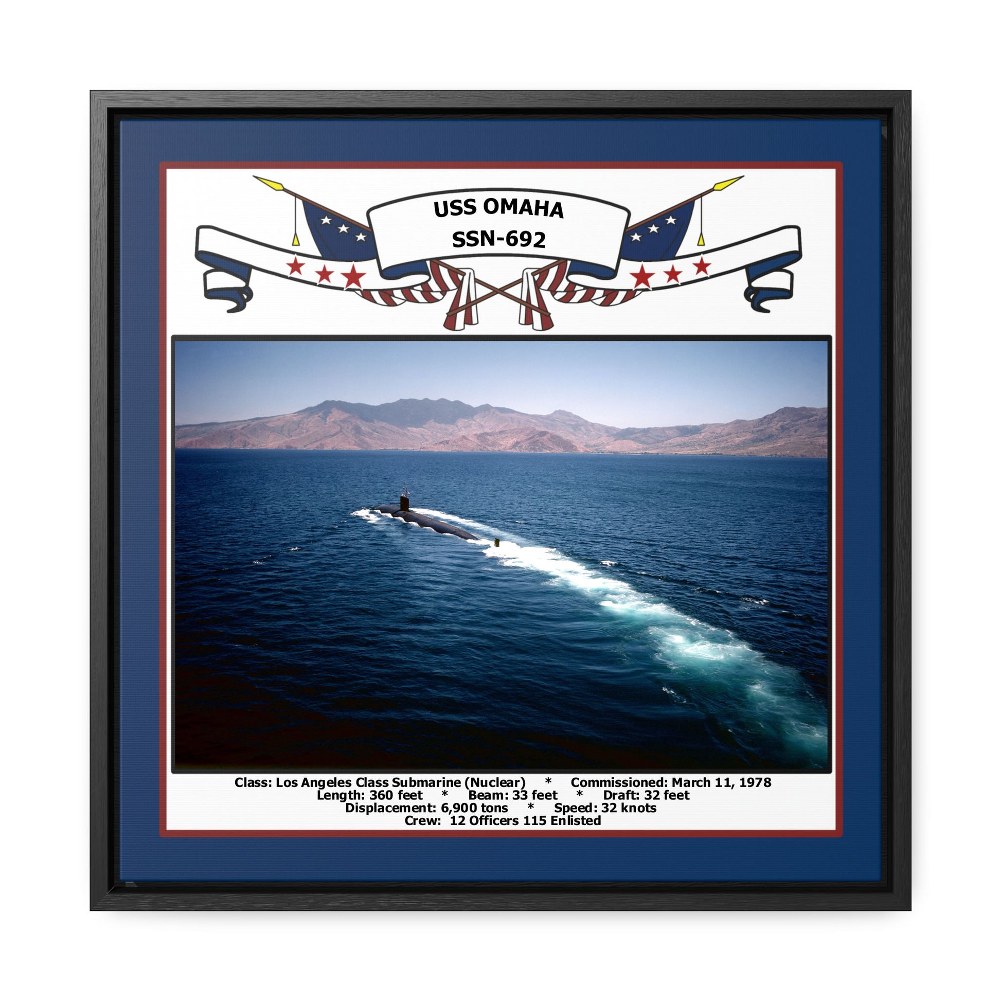 USS Omaha SSN-692 Navy Floating Frame Photo Front View