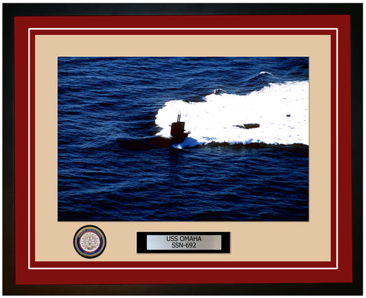 USS Omaha SSN-692 Framed Navy Ship Photo Burgundy