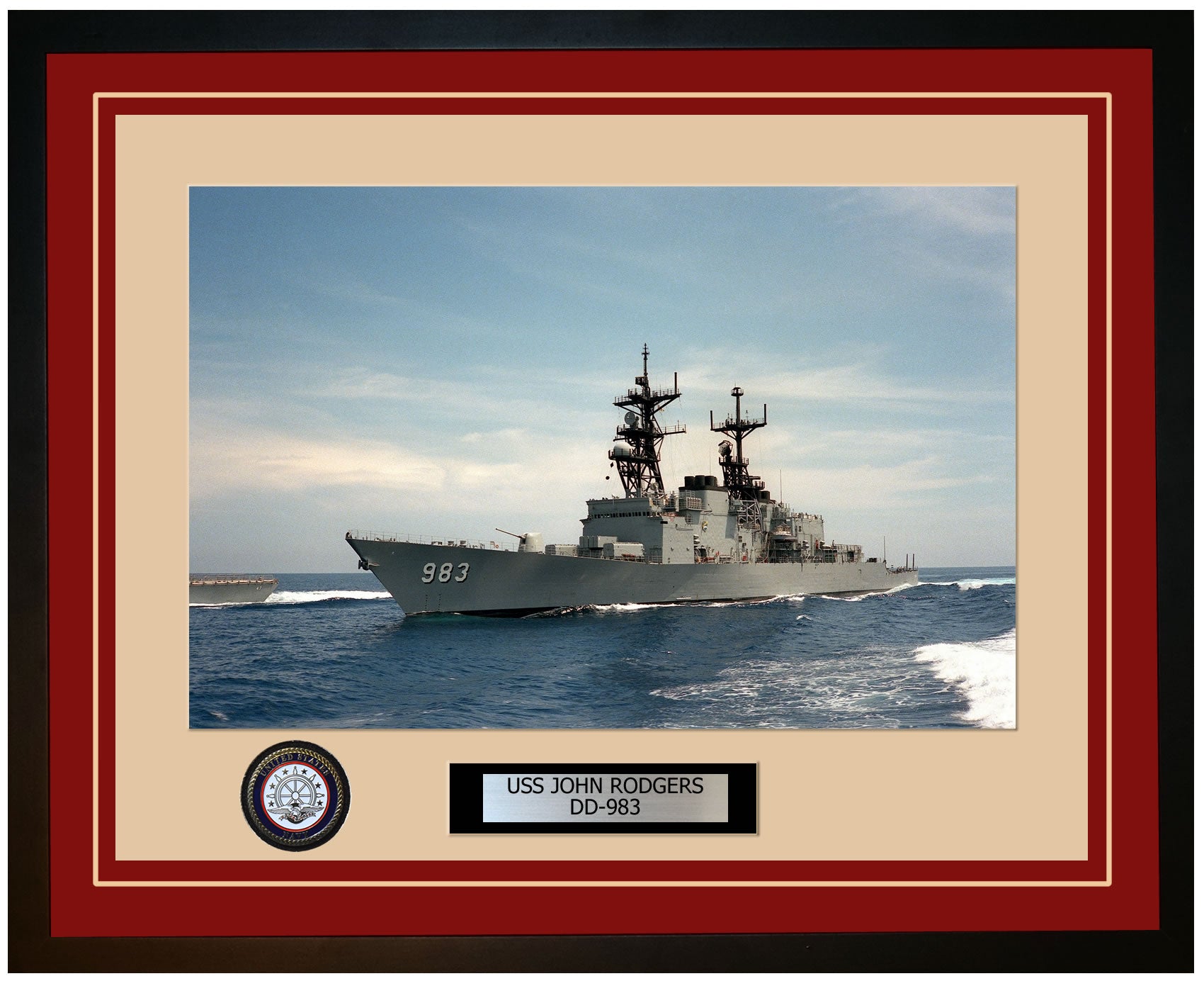 USS JOHN RODGERS DD-983 Framed Navy Ship Photo Burgundy