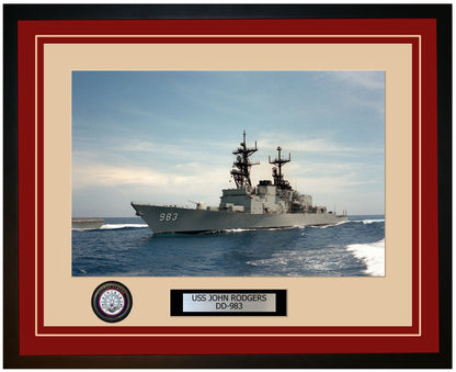 USS JOHN RODGERS DD-983 Framed Navy Ship Photo Burgundy