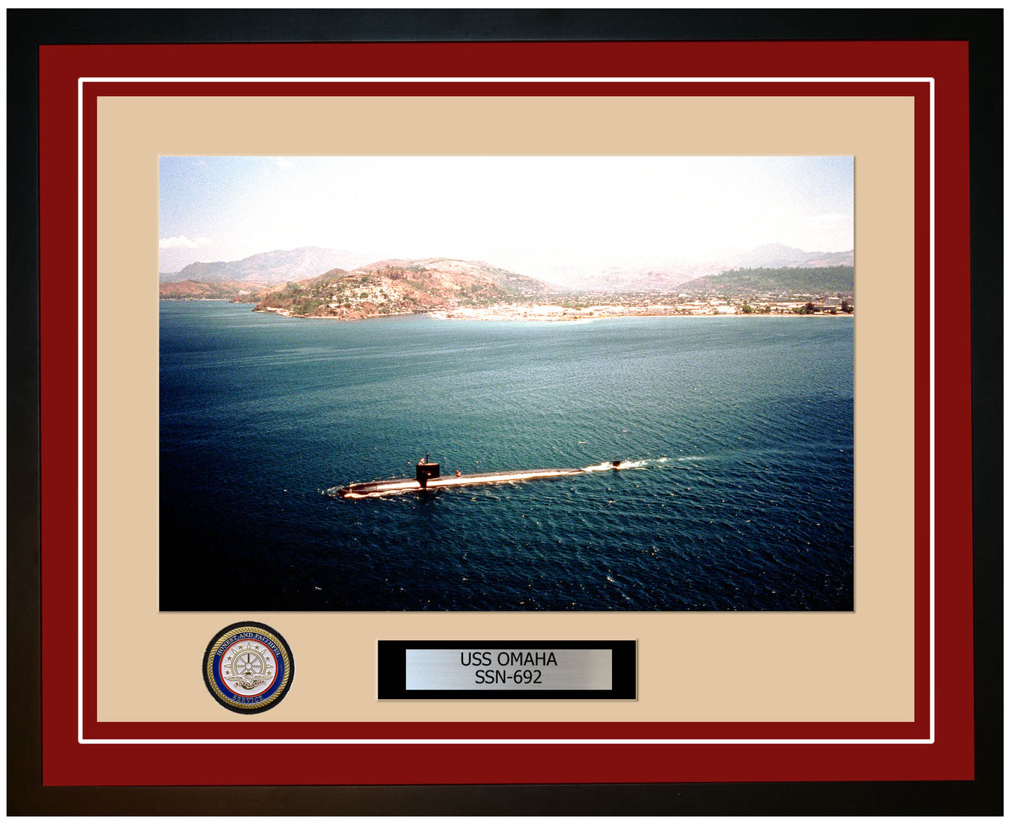 USS Omaha SSN-692 Framed Navy Ship Photo Burgundy