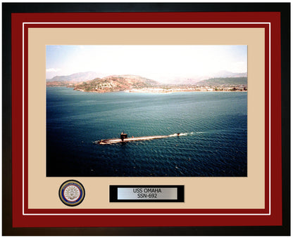 USS Omaha SSN-692 Framed Navy Ship Photo Burgundy