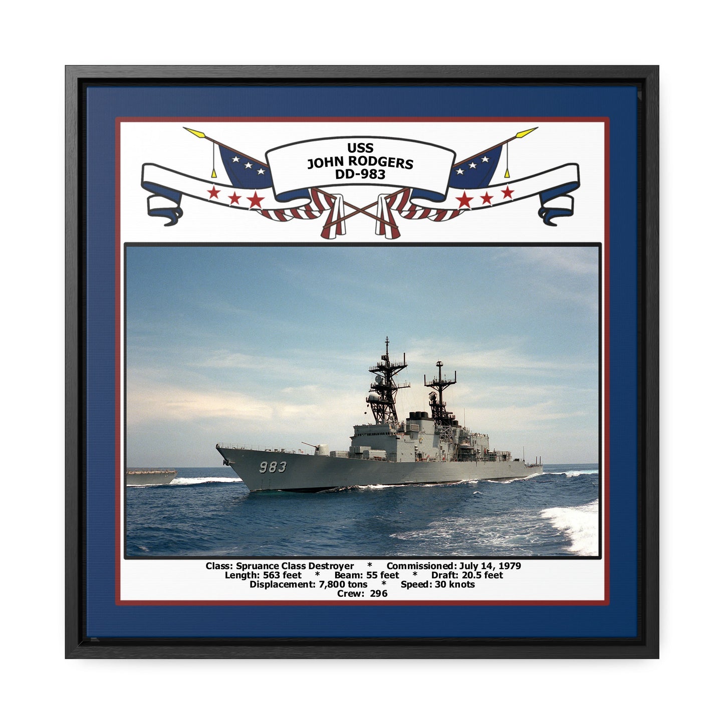 USS John Rodgers DD-983 Navy Floating Frame Photo Front View