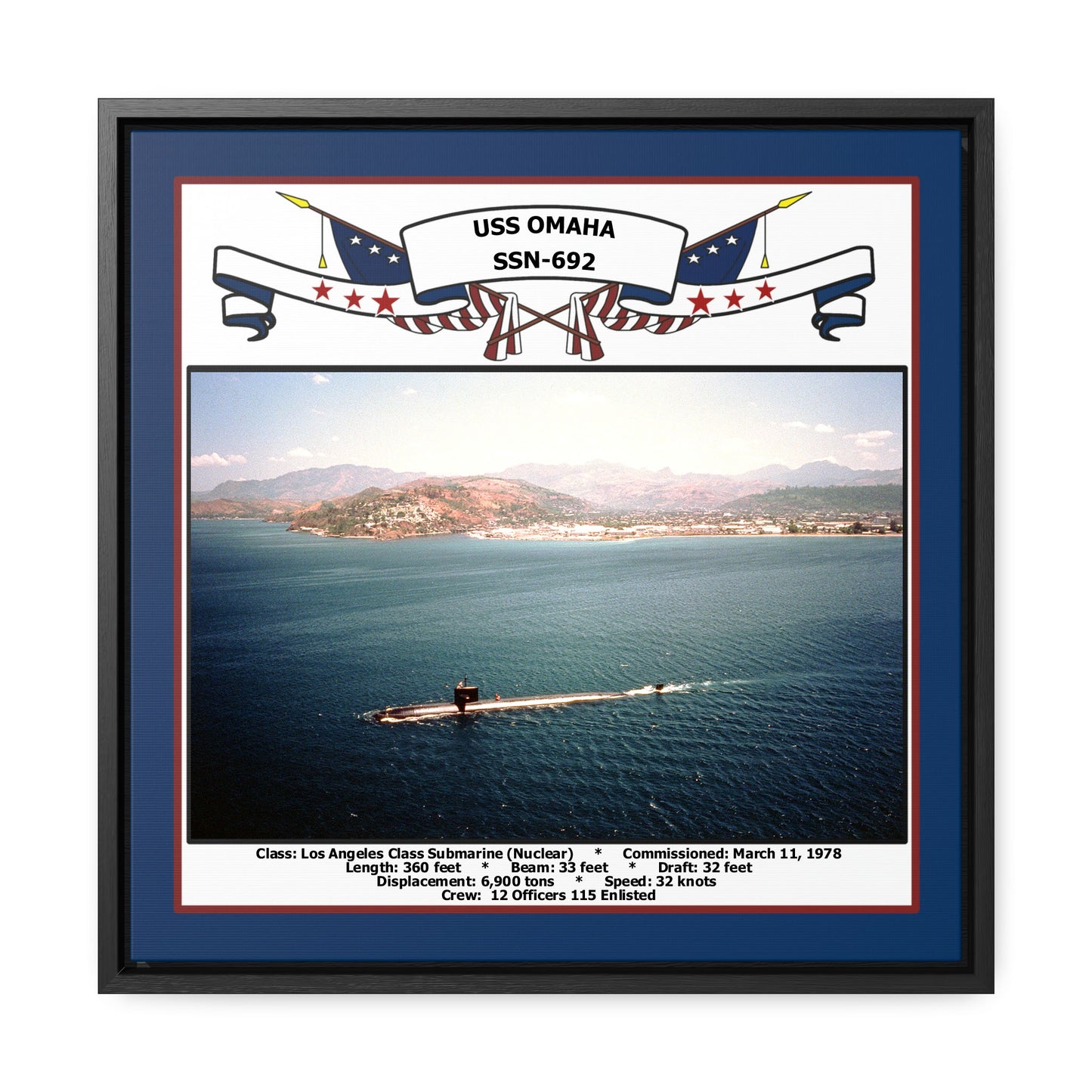 USS Omaha SSN-692 Navy Floating Frame Photo Front View