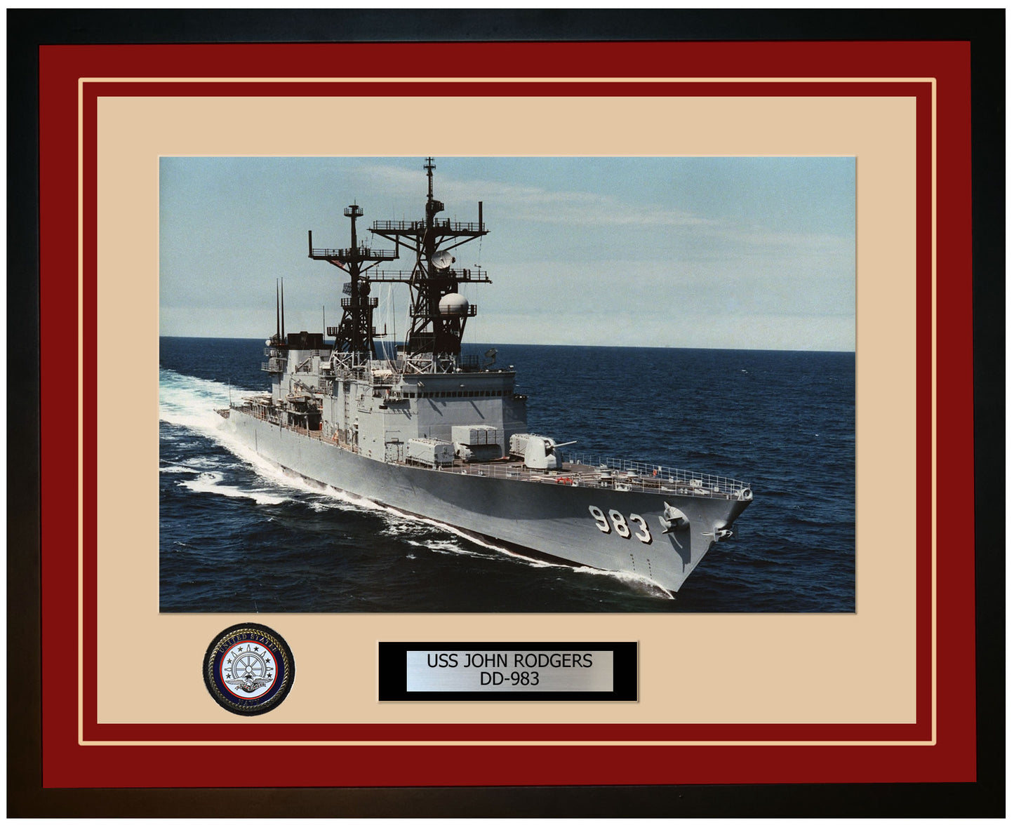 USS JOHN RODGERS DD-983 Framed Navy Ship Photo Burgundy