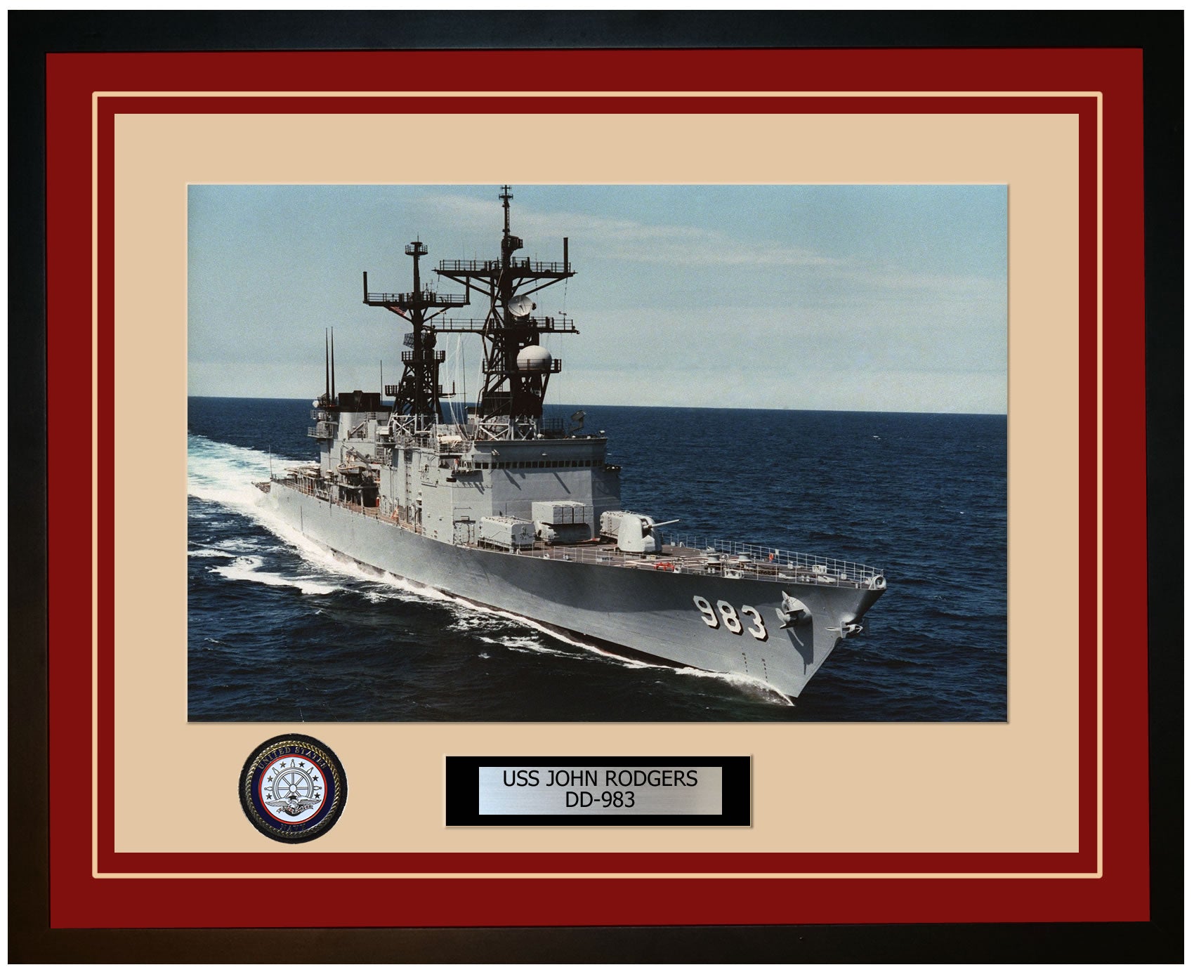 USS JOHN RODGERS DD-983 Framed Navy Ship Photo Burgundy