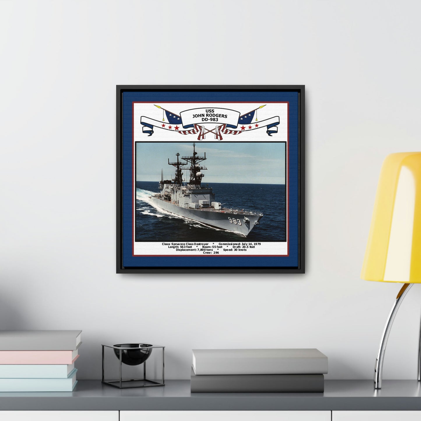 USS John Rodgers DD-983 Navy Floating Frame Photo Desk View