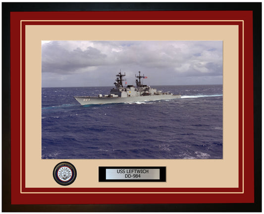 USS LEFTWICH DD-984 Framed Navy Ship Photo Burgundy