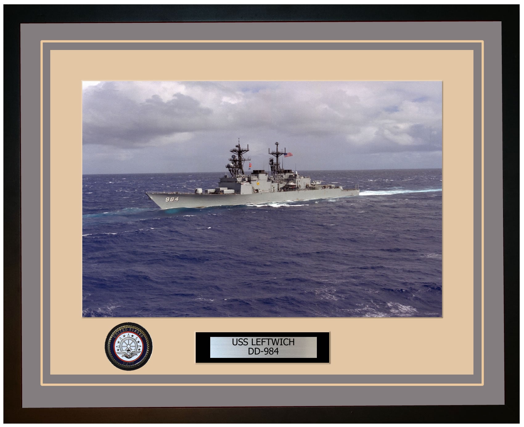 USS LEFTWICH DD-984 Framed Navy Ship Photo Grey