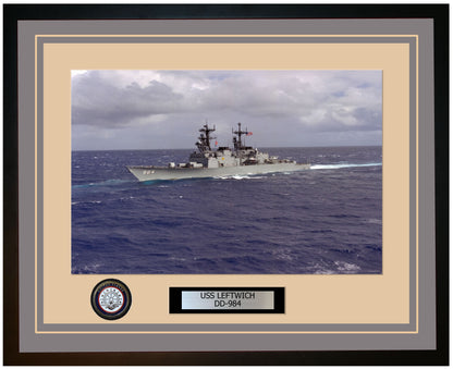 USS LEFTWICH DD-984 Framed Navy Ship Photo Grey