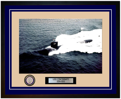 USS Cincinnati SSN-693 Framed Navy Ship Photo Blue