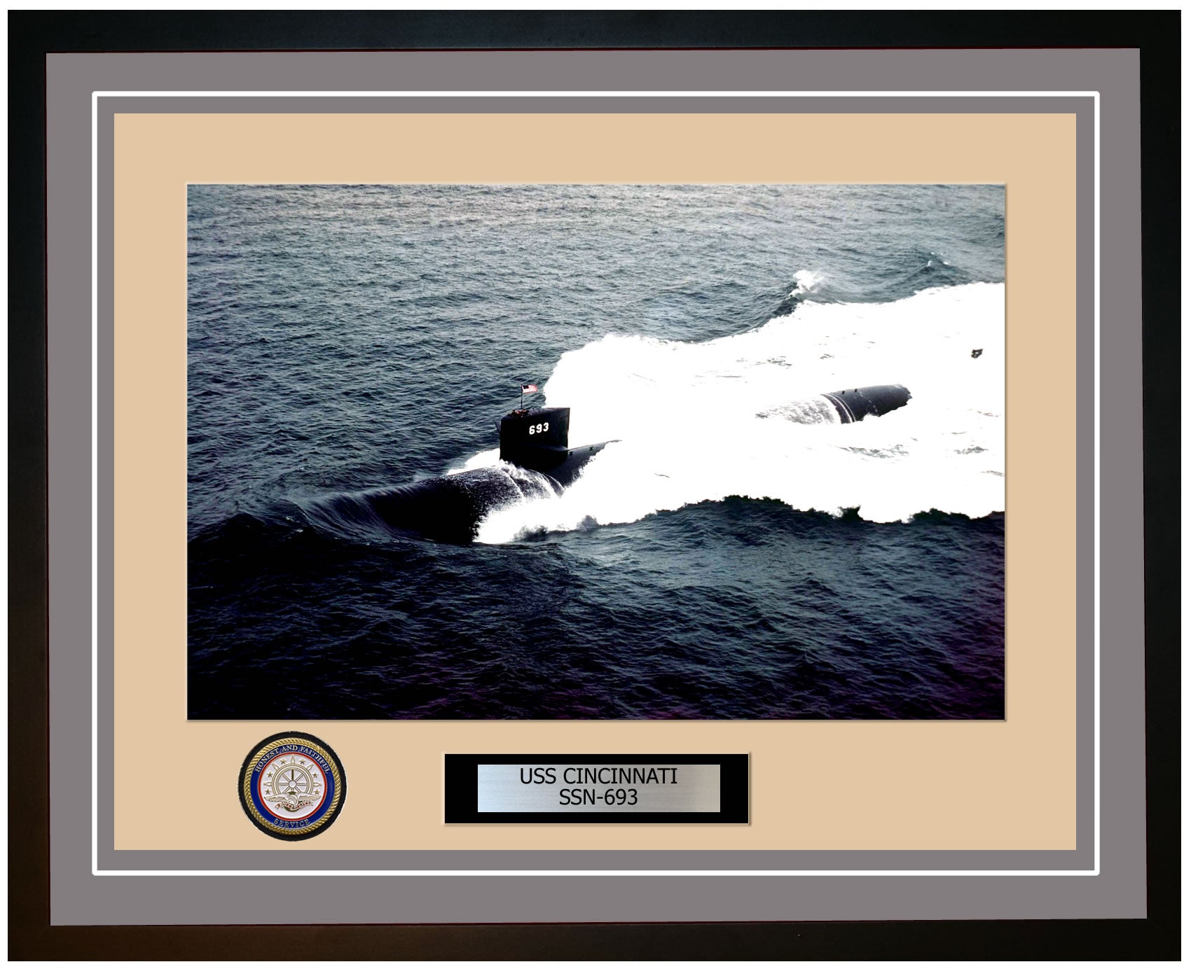 USS Cincinnati SSN-693 Framed Navy Ship Photo Grey