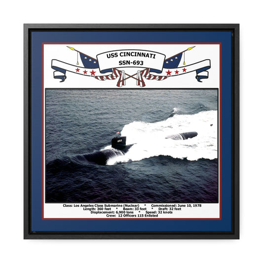 USS Cincinnati SSN-693 Navy Floating Frame Photo Front View