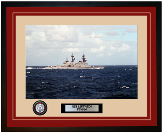 USS LEFTWICH DD-984 Framed Navy Ship Photo Burgundy