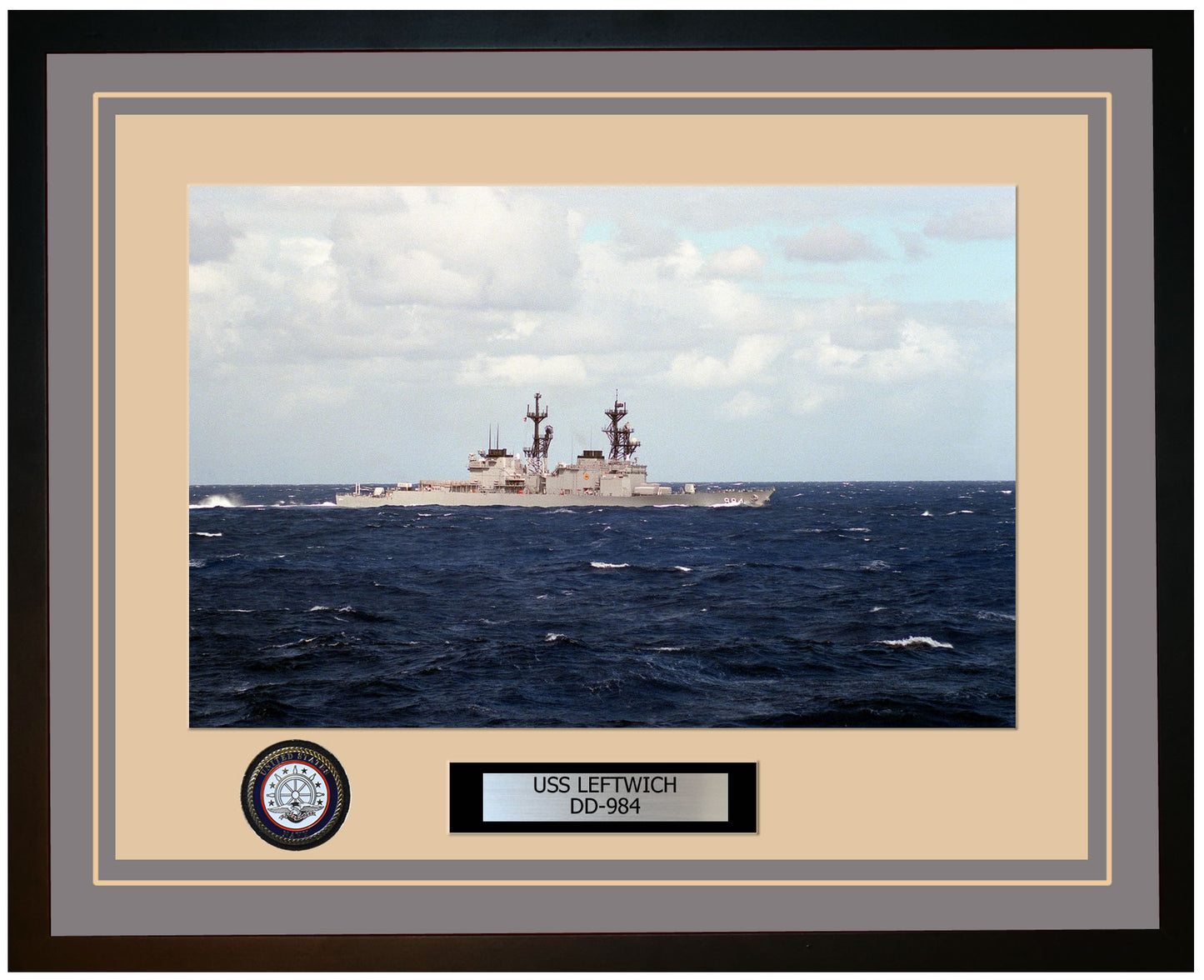 USS LEFTWICH DD-984 Framed Navy Ship Photo Grey