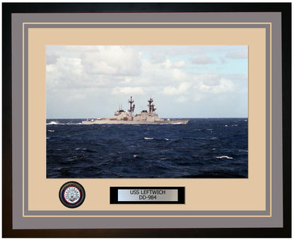 USS LEFTWICH DD-984 Framed Navy Ship Photo Grey