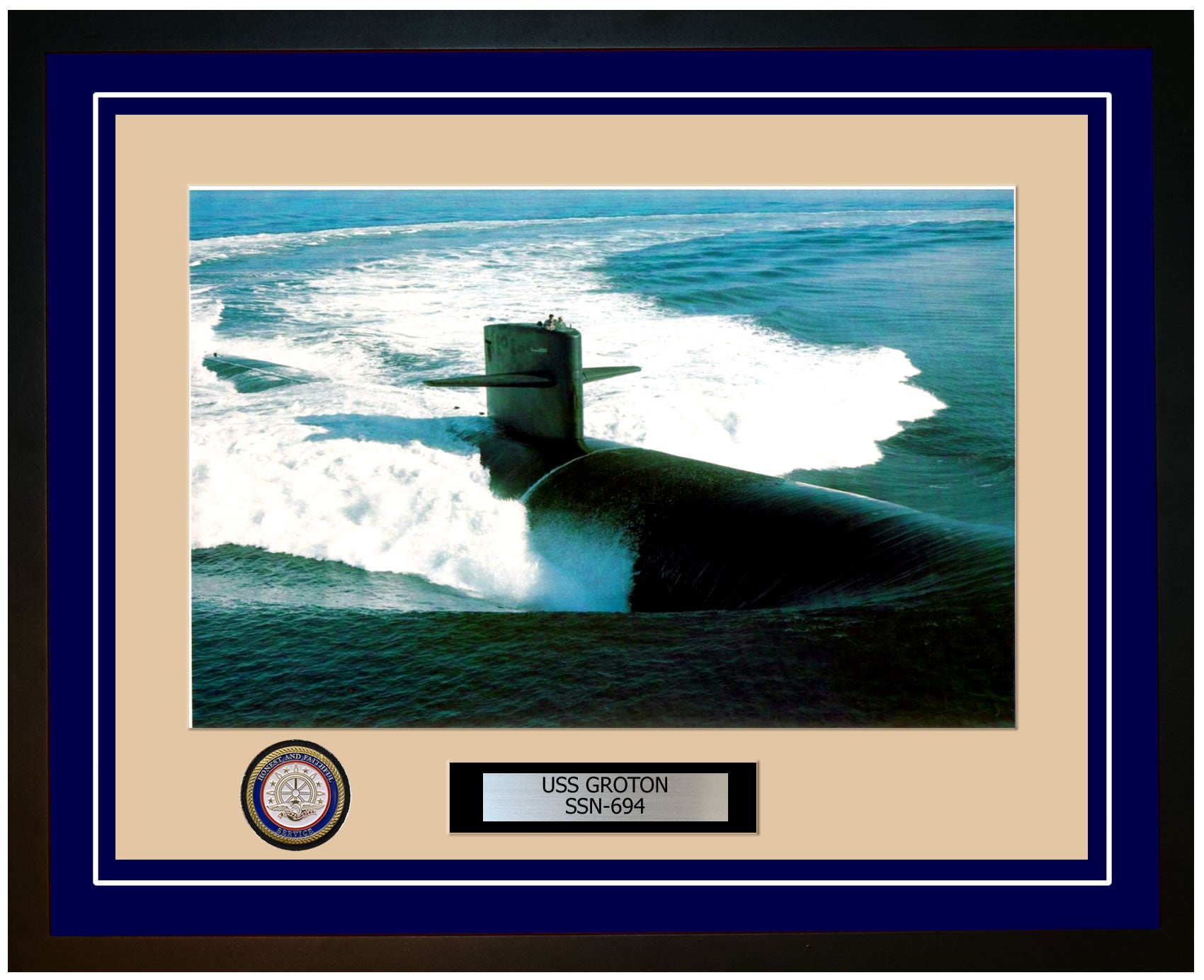 USS Groton SSN-694 Framed Navy Ship Photo Blue