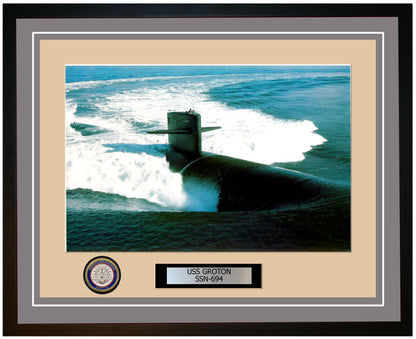 USS Groton SSN-694 Framed Navy Ship Photo Grey