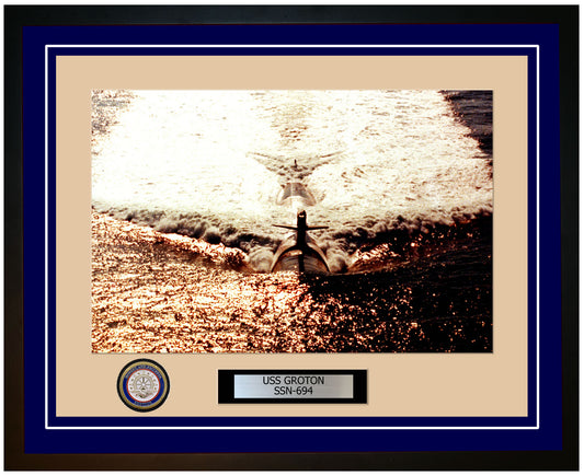 USS Groton SSN-694 Framed Navy Ship Photo Blue