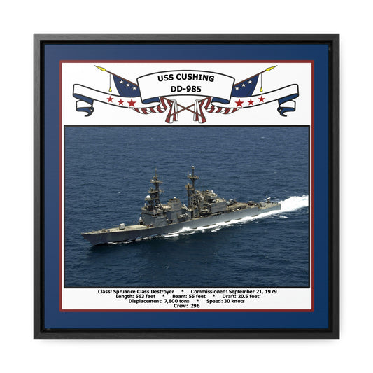 USS Cushing DD-985 Navy Floating Frame Photo Front View