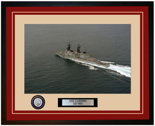 USS CUSHING DD-985 Framed Navy Ship Photo Burgundy